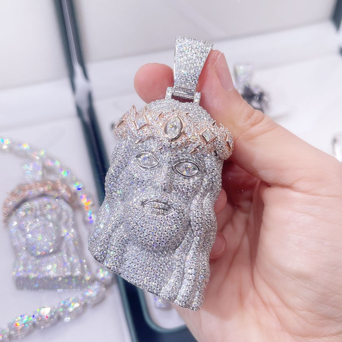 XL Moissanite Jesus Pieces (Variations) - TheShopIceStore.com White & Rose