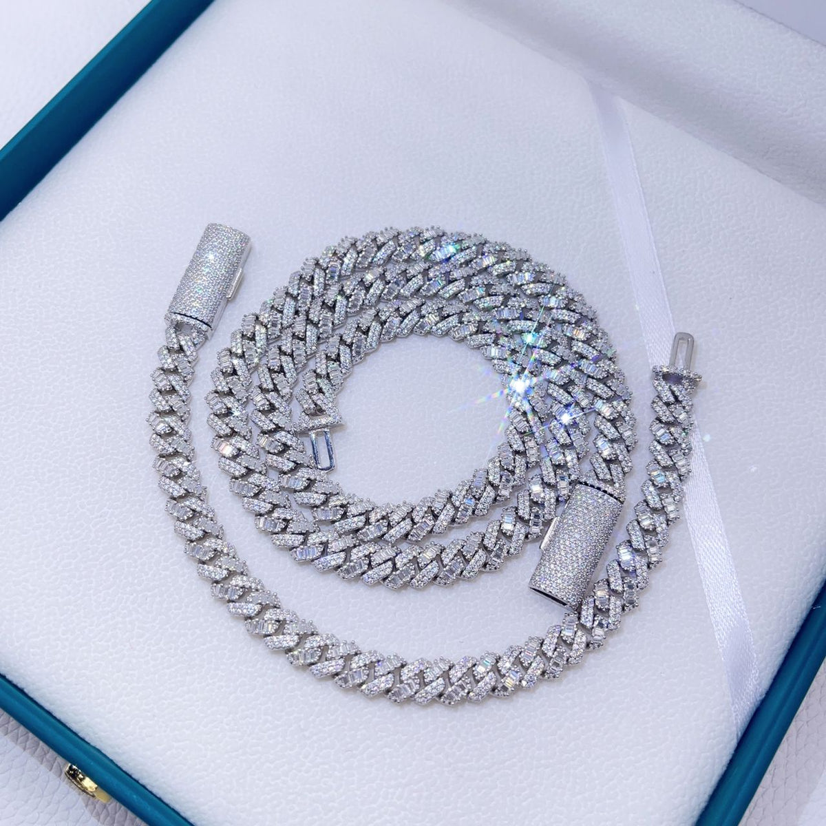8MM MIXED MOISSANITE BAGUETTE AND ROUND CUBAN - TheShopIceStore.com